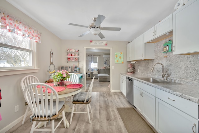 kitchen featuring tasteful backsplash, a sink, a healthy amount of sunlight, and stainless steel dishwasher