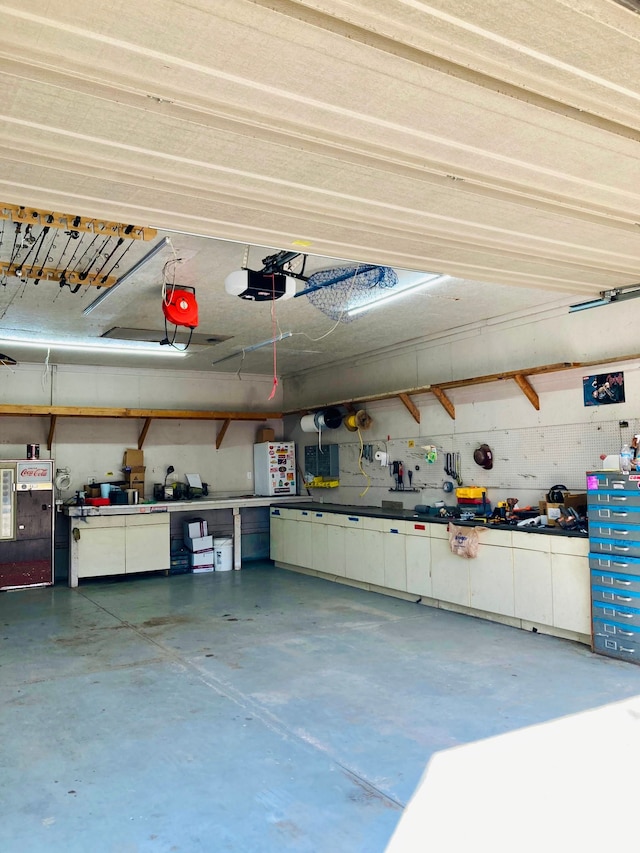 9545 Mcgregor Rd, Pinckney, MI 48169 - garage with a workshop area and a garage door opener