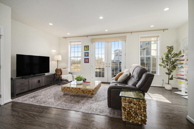 2822 Purley Ave, Ann Arbor, MI 48105 - living room featuring dark wood-style flooring, french doors, and recessed lighting