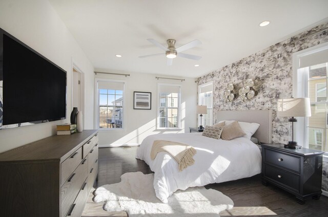 2822 Purley Ave, Ann Arbor, MI 48105 - bedroom with a ceiling fan, baseboards, recessed lighting, and wallpapered walls
