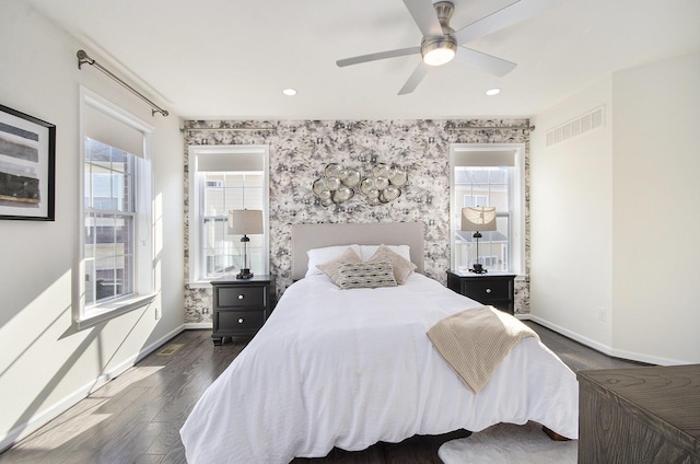 2822 Purley Ave, Ann Arbor, MI 48105 - bedroom with ceiling fan, baseboards, dark wood-style floors, and visible vents