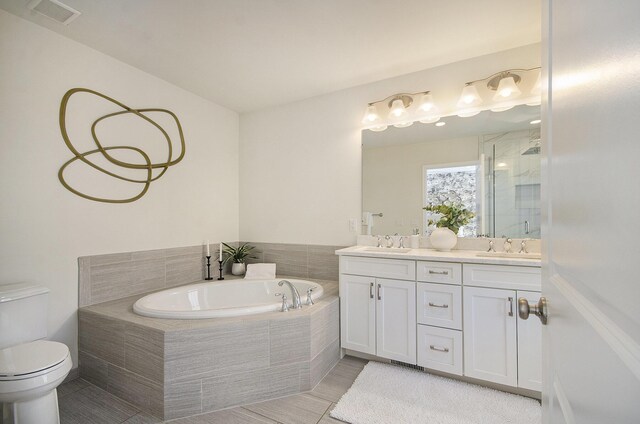 2822 Purley Ave, Ann Arbor, MI 48105 - full bath featuring a garden tub, visible vents, a sink, a stall shower, and double vanity