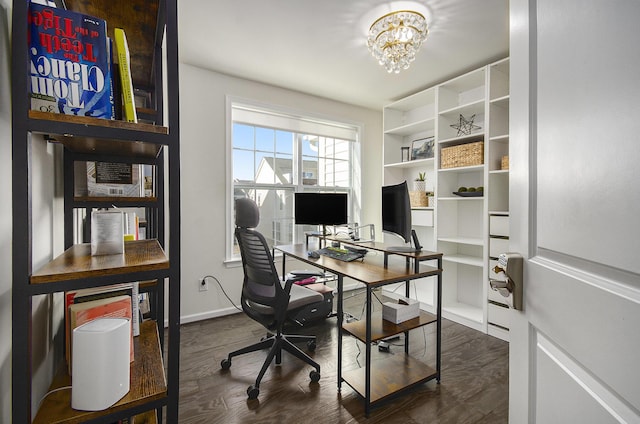 2822 Purley Ave, Ann Arbor, MI 48105 - home office with a chandelier, dark wood-style floors, and baseboards