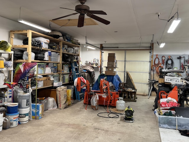 garage with ceiling fan