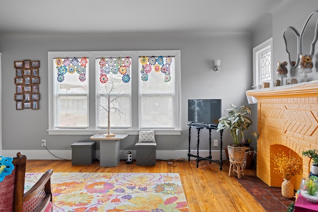 living area featuring baseboards and wood finished floors