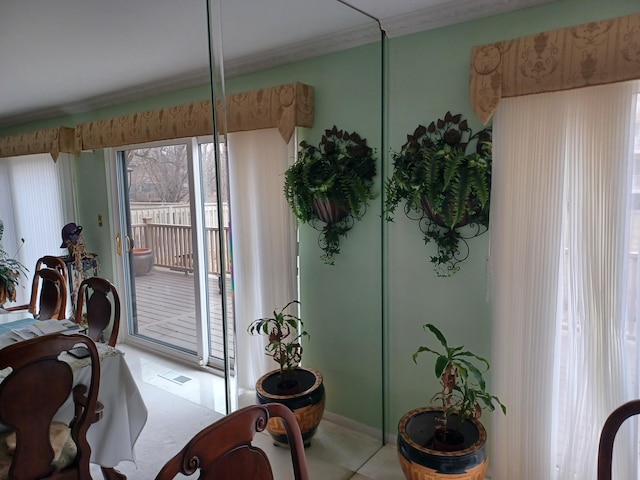 interior space featuring crown molding