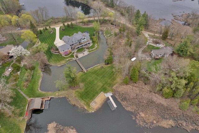 aerial view featuring a water view