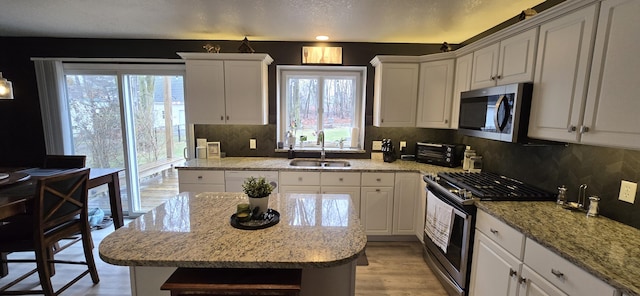 kitchen featuring a sink, stainless steel appliances, plenty of natural light, and decorative backsplash