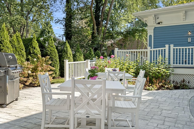 view of patio / terrace with outdoor dining space and grilling area