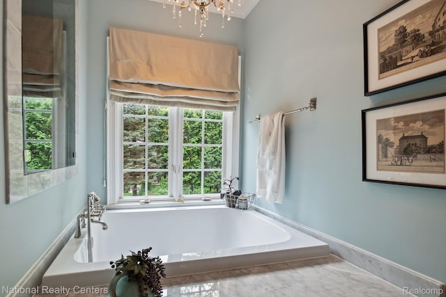 6654 College Park, Clarkston, MI 48346 - bathroom with a tub to relax in, healthy amount of natural light, and a chandelier
