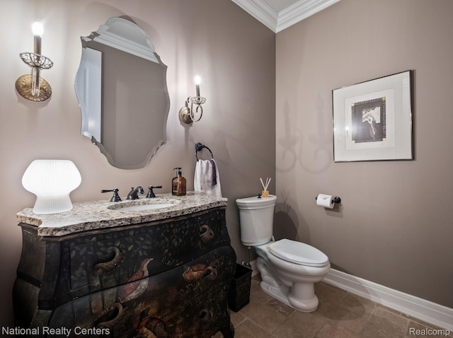 6654 College Park, Clarkston, MI 48346 - half bath with crown molding, baseboards, vanity, toilet, and tile patterned floors
