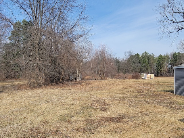 view of yard with a storage shed and an outbuilding
