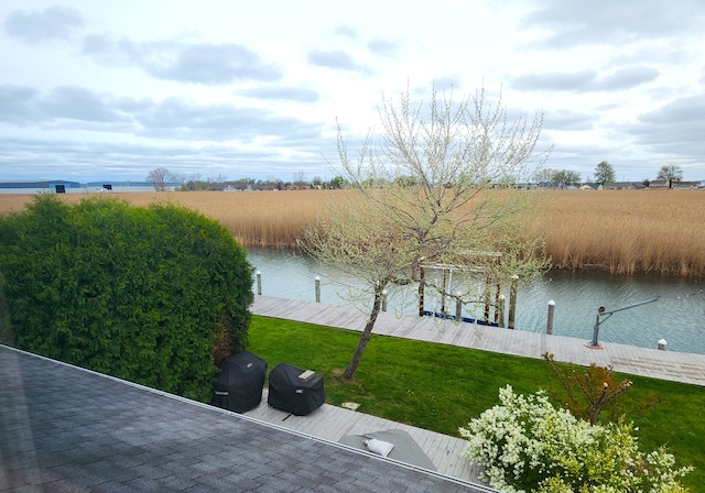 water view with a boat dock