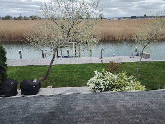 view of water feature with a boat dock