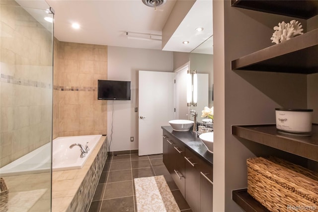 100 N Center St Unit 302, Royal Oak, MI 48067 - full bathroom featuring a garden tub, double vanity, and tile patterned flooring