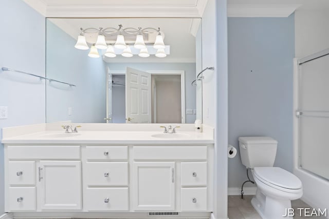 6579 Partridge Ln, Holland, MI 49423 - full bathroom with an enclosed shower, toilet, tile patterned flooring, and double vanity