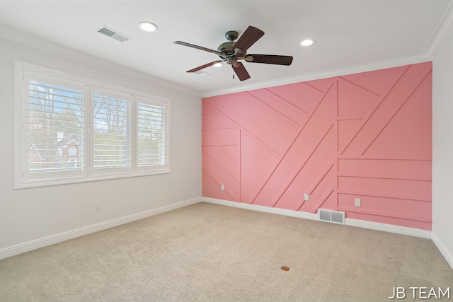 6579 Partridge Ln, Holland, MI 49423 - spare room with crown molding, a ceiling fan, light carpet, baseboards, and recessed lighting