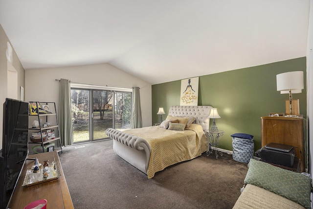 23930 Greenglen Ct, Franklin, MI 48025 - carpeted bedroom with baseboards, access to outside, and vaulted ceiling