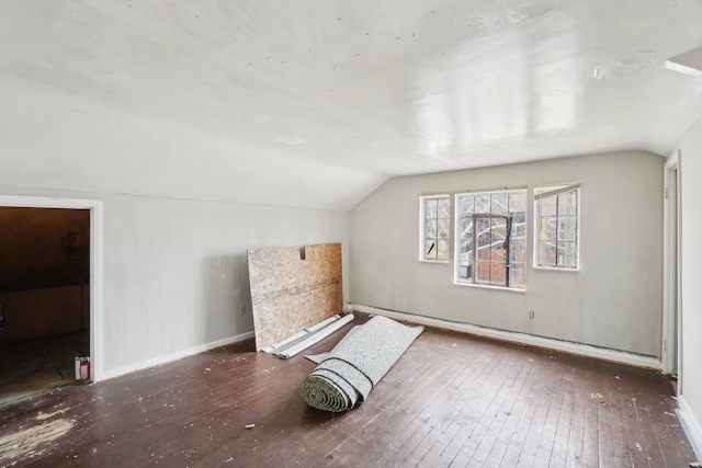 additional living space featuring baseboards, wood-type flooring, and vaulted ceiling