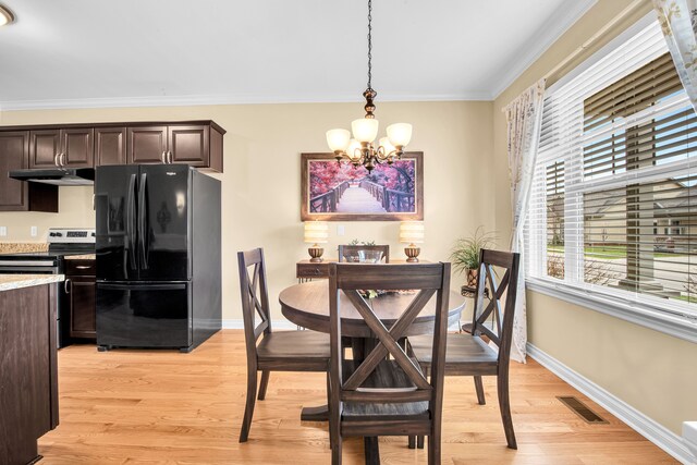 259 Victoria Dr, Dexter, MI 48130 - dining space featuring baseboards, crown molding, a chandelier, and visible vents