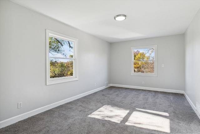 carpeted spare room with a wealth of natural light and baseboards