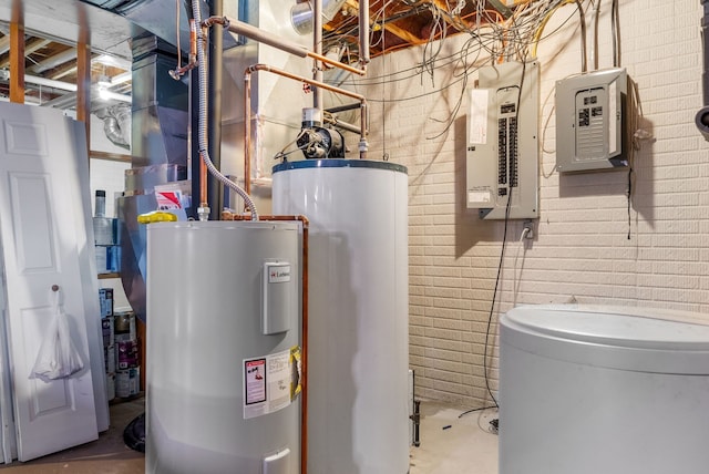 utility room featuring electric panel and electric water heater