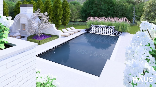 1644 Vista Dr, Oakland, MI 48363 - view of swimming pool featuring a warm lit fireplace