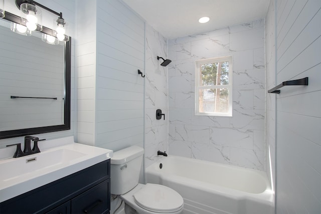 full bathroom with toilet,  shower combination, and vanity