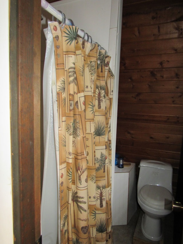 5892 Woodland Dr, Lake, MI 48632 - bathroom with toilet and wooden walls