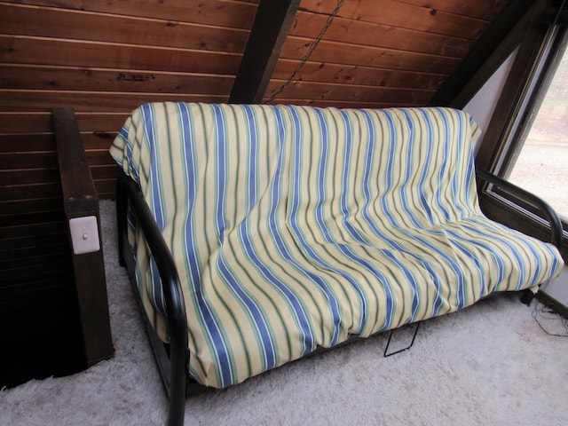 5892 Woodland Dr, Lake, MI 48632 - unfurnished bedroom with carpet floors and wooden ceiling