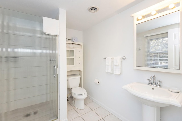 9696 Union Pier Rd, Union Pier, MI 49129 - full bathroom featuring visible vents, baseboards, tile patterned flooring, a shower stall, and toilet