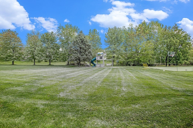 6317 Wilson Rd, Ann Arbor, MI 48108 - view of green lawn with community basketball court and view of scattered trees