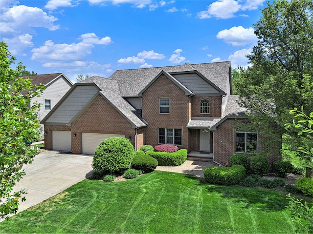 6317 Wilson Rd, Ann Arbor, MI 48108 - view of front of house featuring brick siding, a garage, a front yard, and concrete driveway
