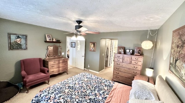 70255 51st St, Lawrence, MI 49064 - bedroom featuring ceiling fan, a textured ceiling, and light colored carpet