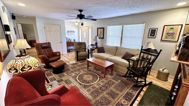 70255 51st St, Lawrence, MI 49064 - living room featuring recessed lighting, a textured ceiling, ceiling fan, and wood finished floors