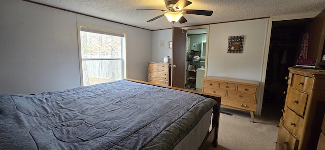 3867 Joseph St, Wellston, MI 49689 - bedroom with carpet, a textured ceiling, and a ceiling fan
