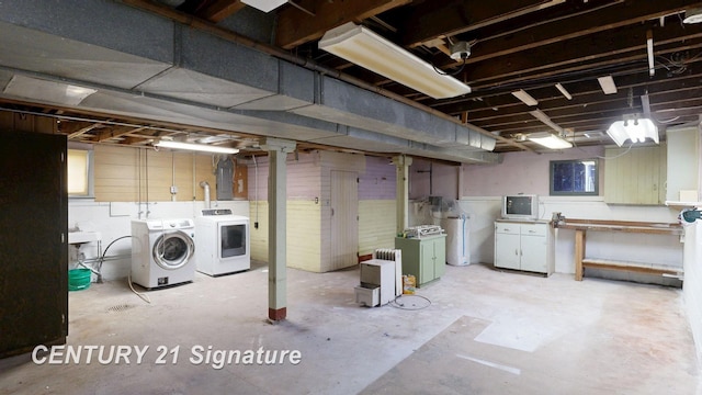 308 S Elm St, Saginaw, MI 48602 - unfinished basement featuring electric panel, a sink, and separate washer and dryer