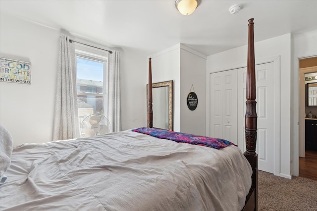 carpeted bedroom featuring a closet