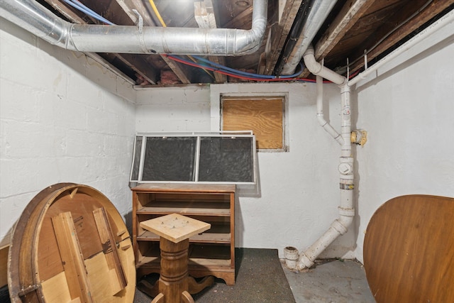 view of unfinished basement