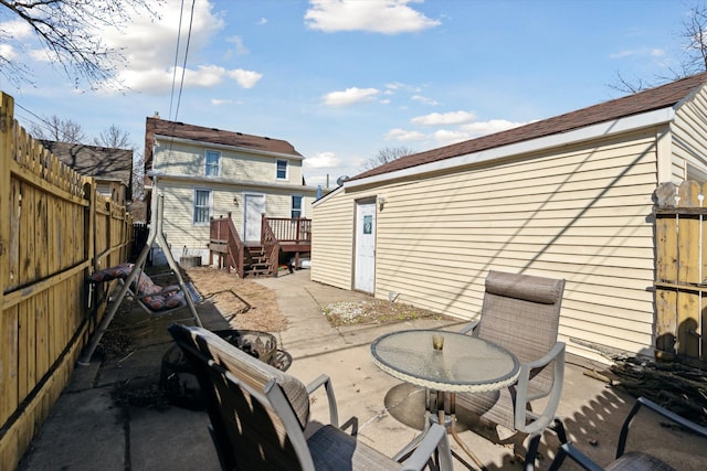 view of patio / terrace featuring a fenced backyard and outdoor dining area