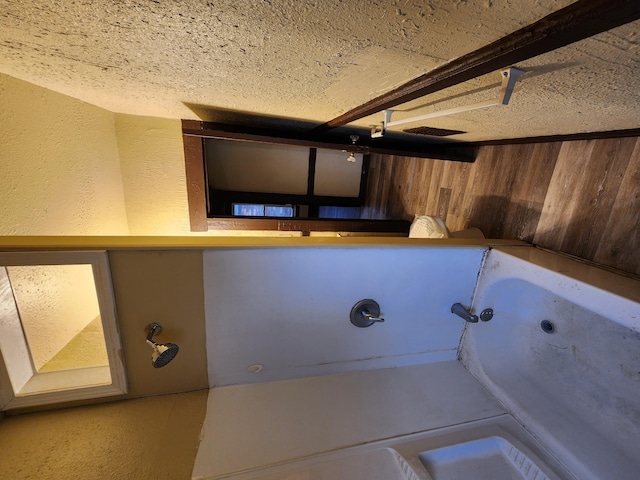 3491 Garland St, Detroit, MI 48214 - bathroom with wooden walls and a textured wall