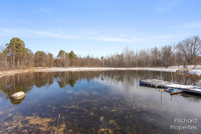 view of dock with a water view