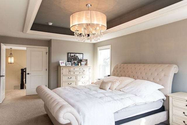 220 S Castell Ave, Rochester, MI 48307 - bedroom with a tray ceiling, carpet flooring, and a chandelier