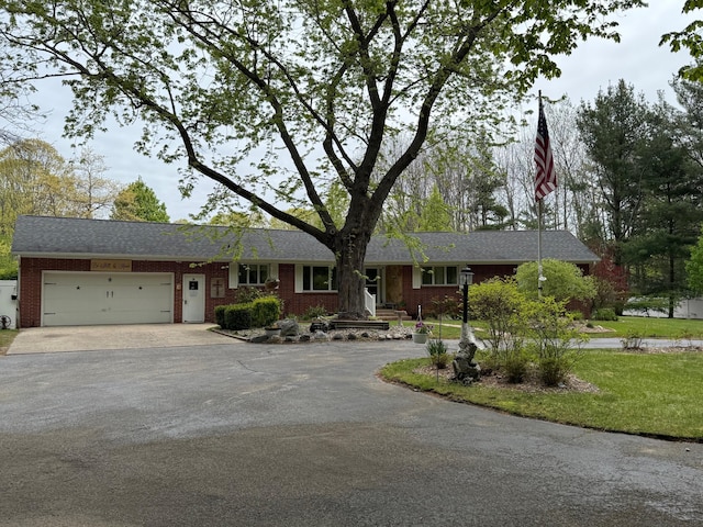 7298 W M-116, Ludington, MI 49431 - ranch-style house with driveway, an attached garage, brick siding, and a front lawn