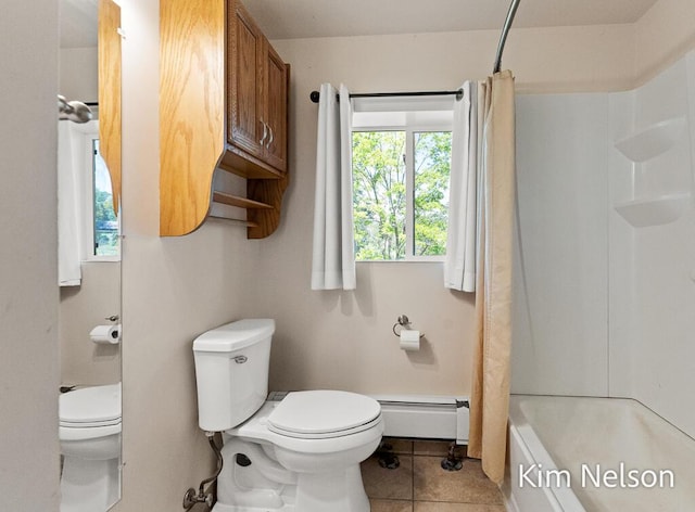 6195 Murray Rd, Whitehall, MI 49461 - bathroom with tile patterned flooring, toilet, and a baseboard radiator