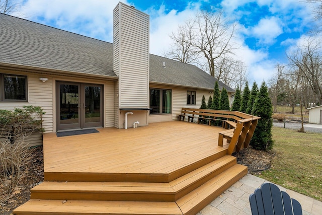 wooden terrace featuring french doors