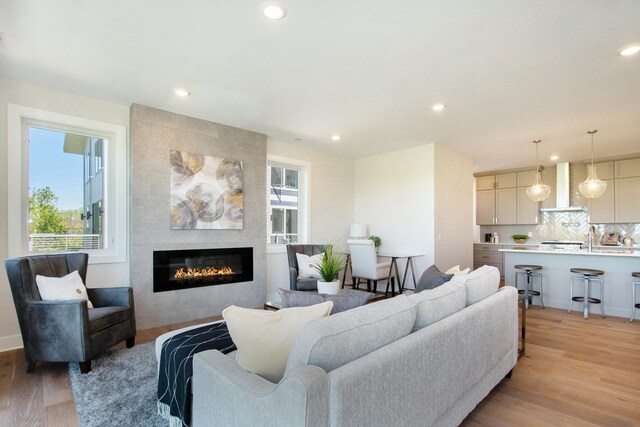631 Fairview Ave NE Unit 3, Grand Rapids, MI 49503 - living area featuring a wealth of natural light, light wood-style flooring, and a fireplace