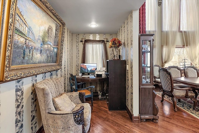 1270 John R Rd, Rochester Hills, MI 48307 - living area with wallpapered walls and wood finished floors