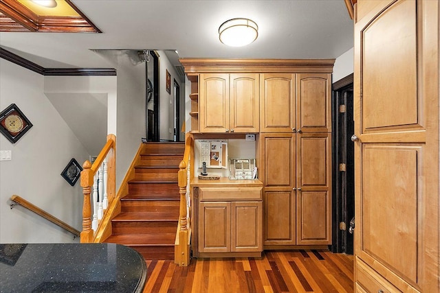 1270 John R Rd, Rochester Hills, MI 48307 - kitchen with ornamental molding, wood finished floors, and open shelves