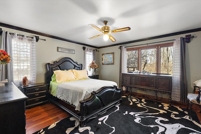 1270 John R Rd, Rochester Hills, MI 48307 - bedroom featuring a ceiling fan, crown molding, and wood finished floors
